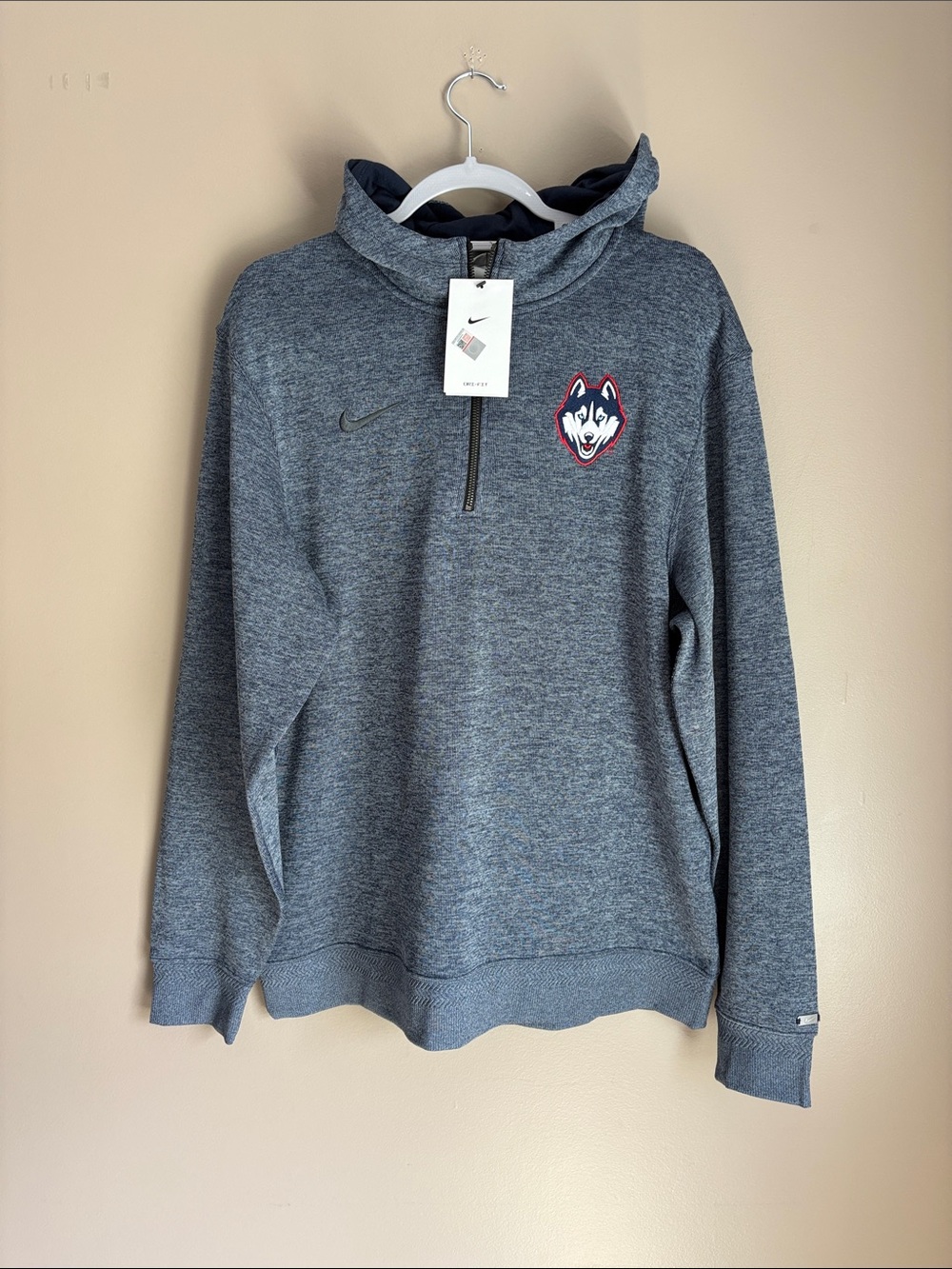 Nike Men's UCONN Quarter-Zip Hoodie with Huskies Emblem